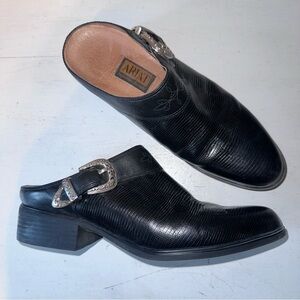 LN Ariat Western Belt Pewter Buckle Slip On Leather Mule Clogs {W 9.5} Shoes